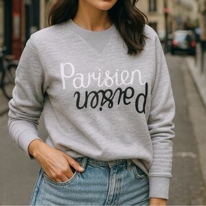 Maison Kitsuné NWT Parisien Mirror Logo Sweatshirt XS Grey Melange